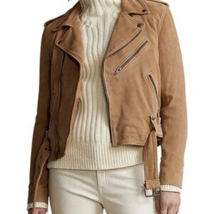 VTG Polo Ralph Lauren Medium Brown Motorcycle Leather Jacket RRL Biker Coat SM